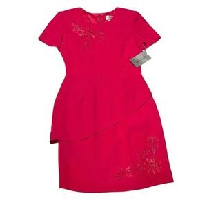NWT Vintage ADRIANA PAPELL fuschia short sleeve beaded mini dress size petite 4